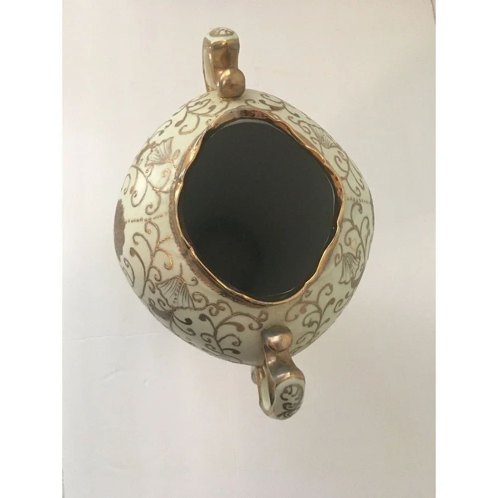 Antique Gilded Vase Urn Creamy White Gold Ornate Tall